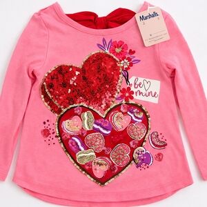Marshalls Pink Long-Sleeve Tee with Red Sequin Heart
